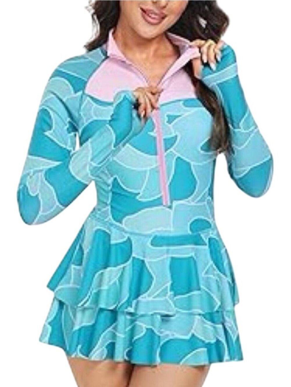Uniquebella Rashguard Modest One Piece UV UPF50+ Long Sleeve Swim Romper Size L